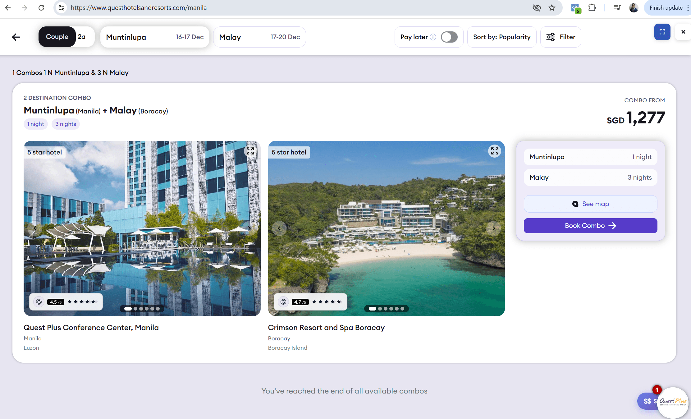 Tripkaa combo booking widget mobile preview